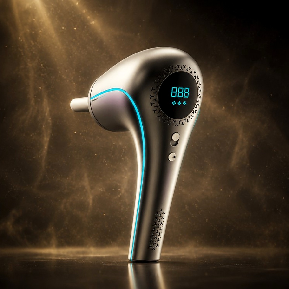 AI Hair Dryer side view with OLED display in golden light
